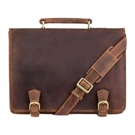 Hulk - Large Multi Compartment Mens Leather Laptop Briefcase - Oiled Tan Brown - Laptopbags.co.uk