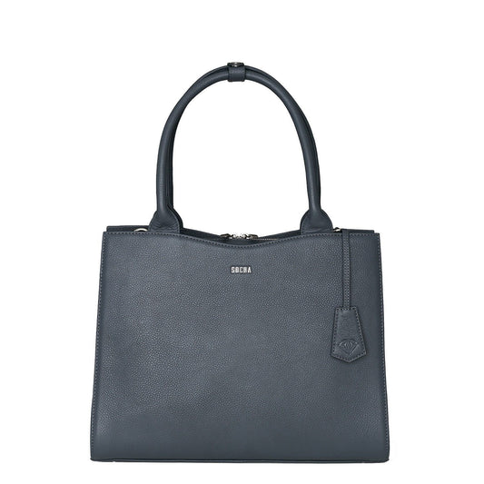 Diamond Edition Straight Line 14" Leather Laptop Tote - Grey - Laptopbags.co.uk