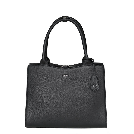 Diamond Edition Straight Line 14" Leather Laptop Tote - Black - Laptopbags.co.uk