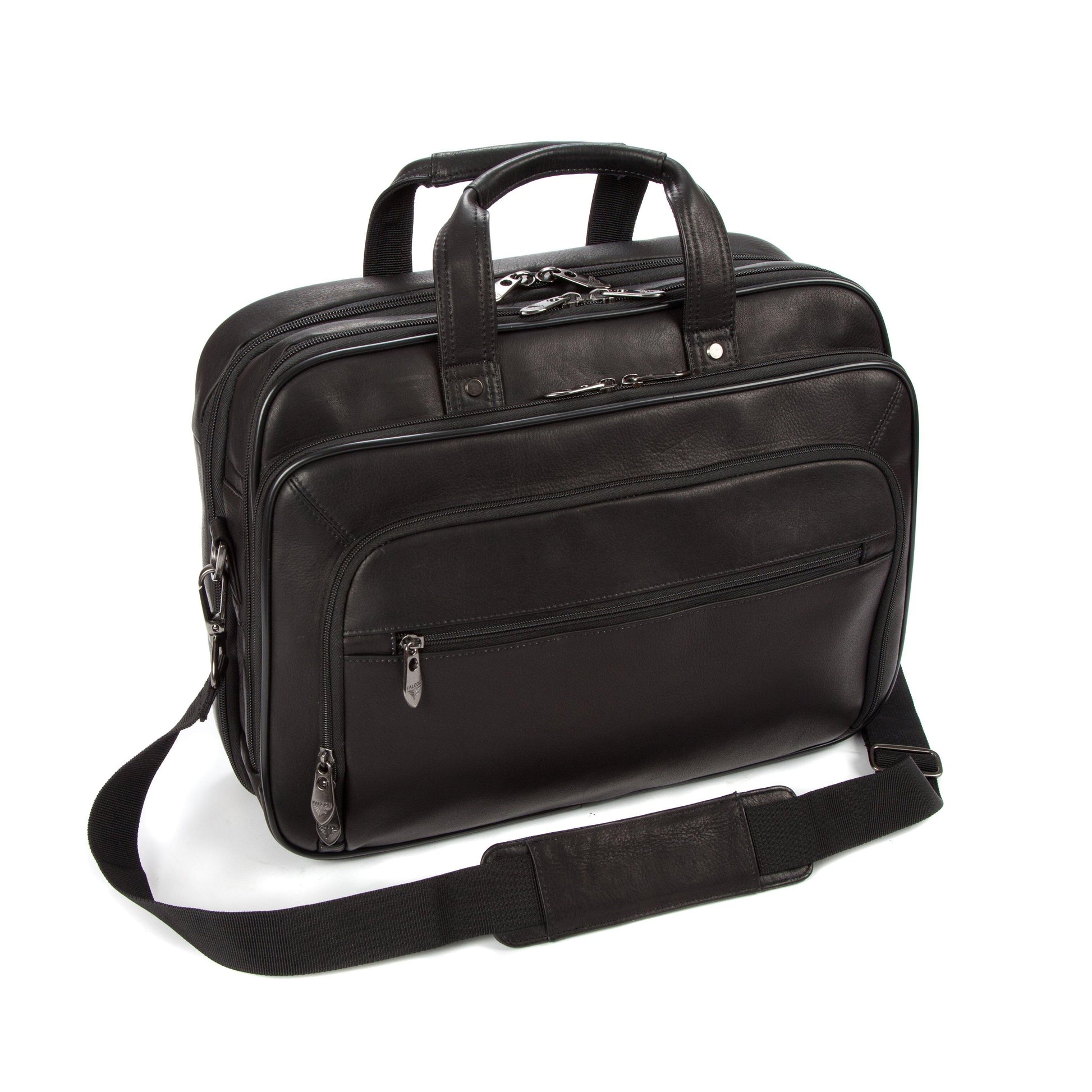 Colombian Leather 16" Twin Handle Laptop and Tablet Briefcase - Black - Laptopbags.co.uk