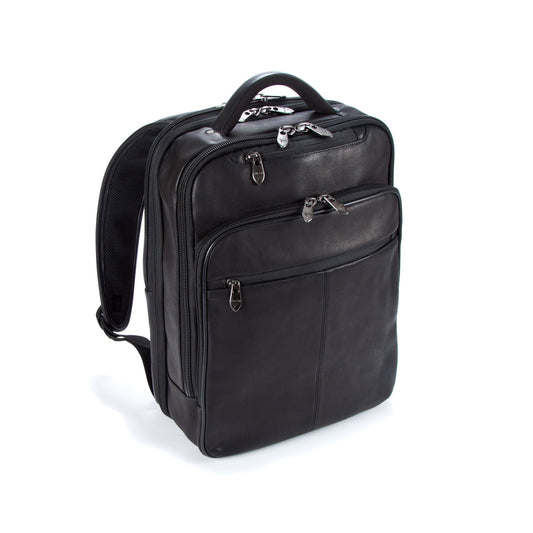 Colombian Leather 16" Laptop -12" Tablet Backpack - Black - Laptopbags.co.uk