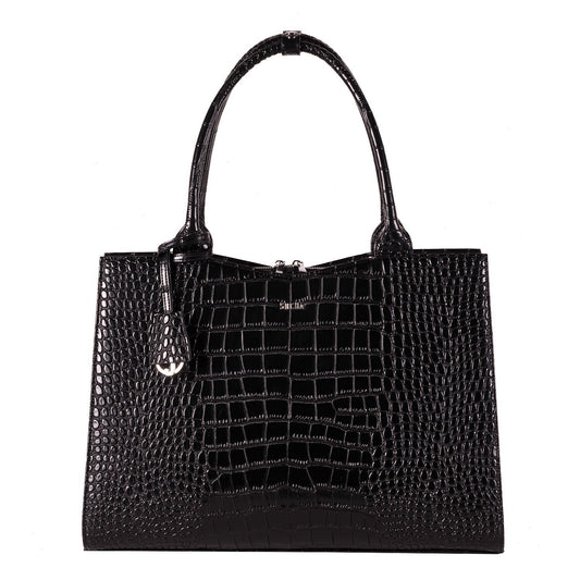 Mock-Croc Jet Black 15.6″ Womens Laptop Tote - Laptopbags.co.uk