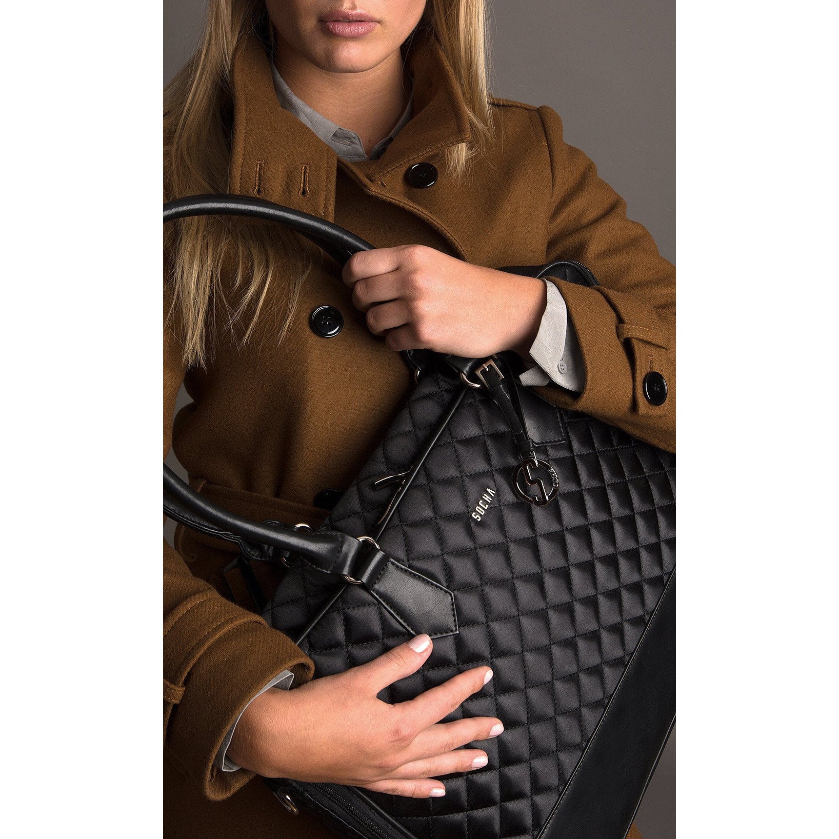 Socha 15.6 inch Black Diamond Womens Quilted Laptop Tote - Laptopbags.co.uk