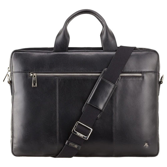 Charles 13" Leather Laptop Briefcase- Black - Laptopbags.co.uk