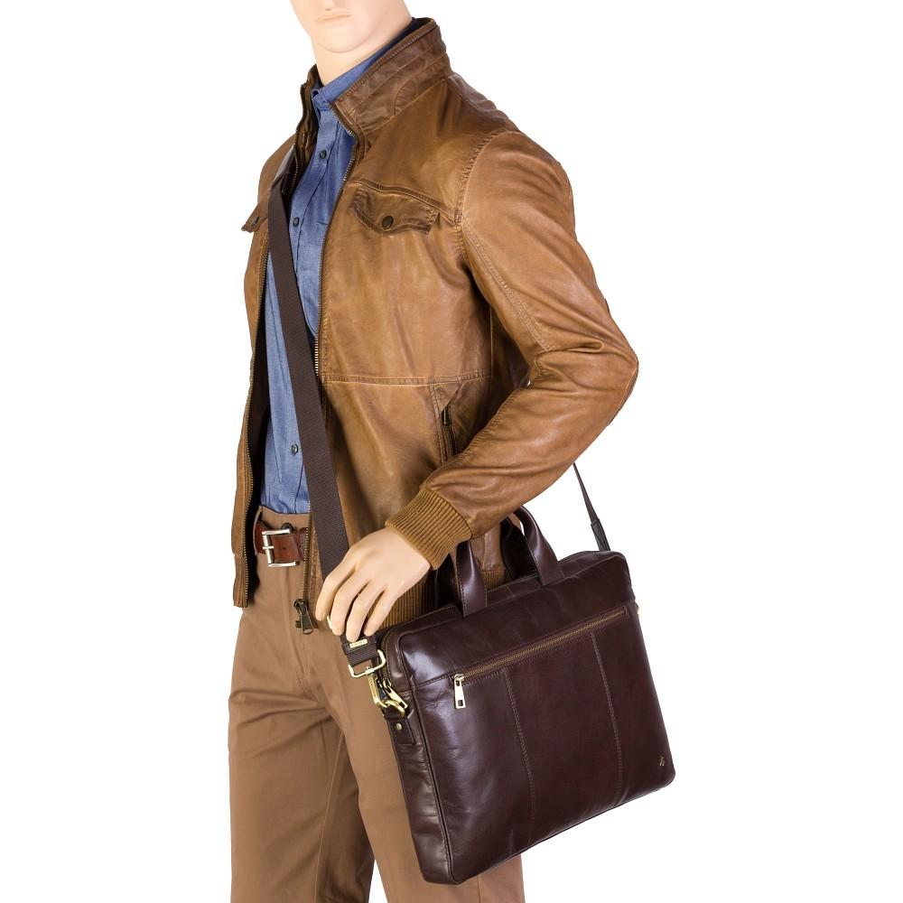 Charles 13" Leather Laptop Briefcase- Brown - Laptopbags.co.uk