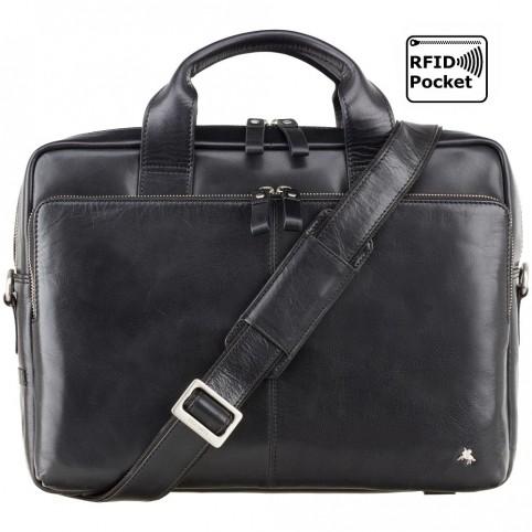 Hugo - 15" Leather Laptop Briefcase- Black - Laptopbags.co.uk