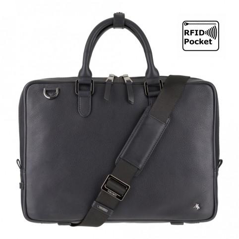 Royce 13 - Premium Slim Leather Laptop Case- Black - Laptopbags.co.uk